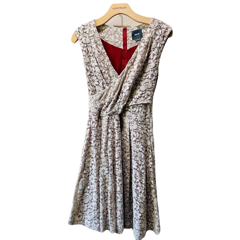 Anthropology Maeve Cream Lace Dress Wrap Fit and Flare Stretch Size Small